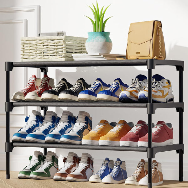 Kitsure 4-Tier Shoe Rack for Closet - Sturdy Organizer for Entryway, Holds up to 16 Pairs, Black Shoe Shelf