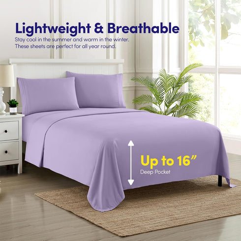 1500 Supreme Collection Twin XL Sheet Sets, Lavender, 3 Piece Bed Sheets and Pillowcase Set