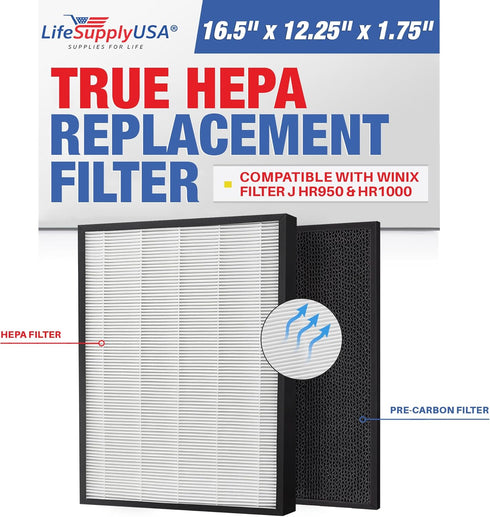 LifeSupplyUSA Complete Set: 1 True HEPA Air Cleaner Filter + 1 Carbon Pre-Filter for Winx Hr950 & Hr1000