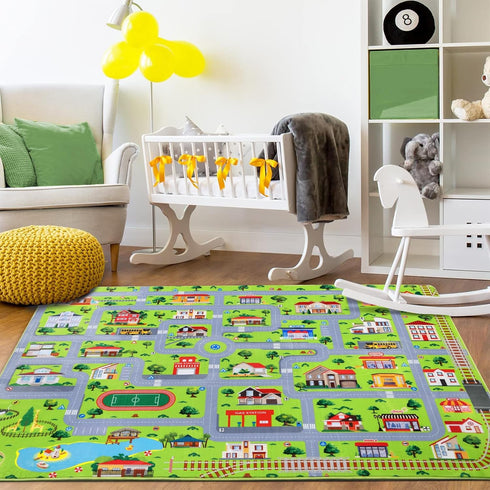 LUXLOOM 3x5 Kids Rug City Play Mat Non Slip Exercise Baby Fun Rug Carpet for Kids Toddler City Traffic Road Map