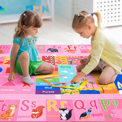 3x5 Pink Kids Rug for Playroom Classroom, ABC Alphabet Numbers Play Toddlers Rugs, Learning Educational Bedroom Floor