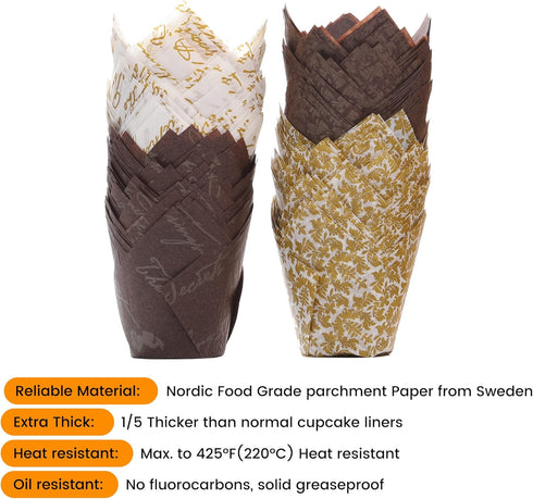 Nordic Paper 200pcs Tulip Cupcake Liners for Baking, Standard Size Muffin Liners with Fancy Designs
