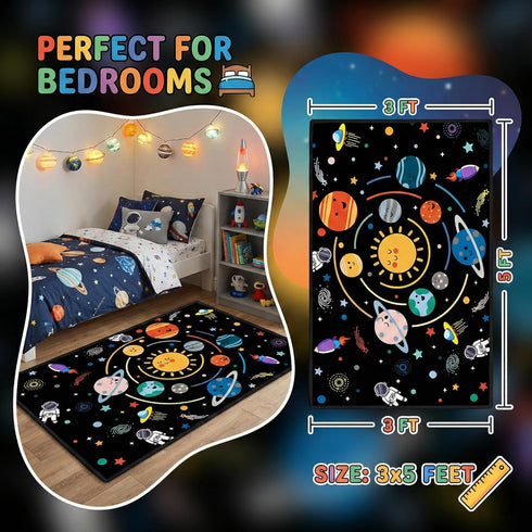 Decor,3'5' Space Rugs for Kids Bedroom,Outer Space Rug for Boys Room with Solar System,Planets Theme Area Carpet