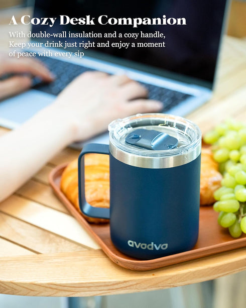 12oz Insulated Coffee Mug with Lid Includes Two Lids, Stainless Steel Coffee Travel Mug with Handle, Double Wall Vacuum