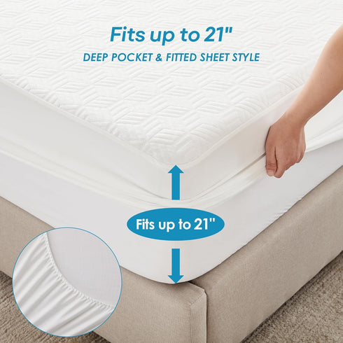 Cozymaker California King Size 100% Waterproof Mattress Protector, Cooling Fitted Cover 8"-21" Deep Pocket, Soft
