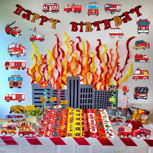 CHSLtmxq Set 110 Fire Truck Party Favors - Pcs with Firefighter Stickers, Slap Bracelets, Drinking Straws & More