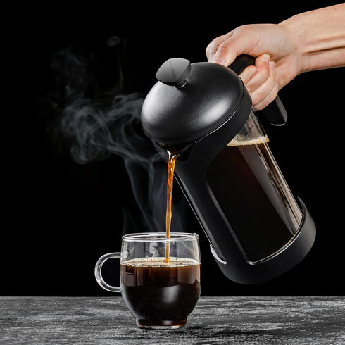 OVENTE 34 Ounce French Press Coffee Maker, Heat Resistant Borosilicate Glass, Black FPB34B