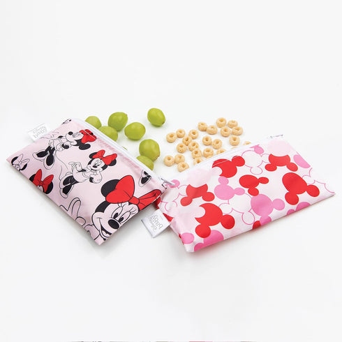 Bumkins Disney Snack Bags, 2-pk Minnie Mouse Classic, Washable Fabric for Kids & Adults