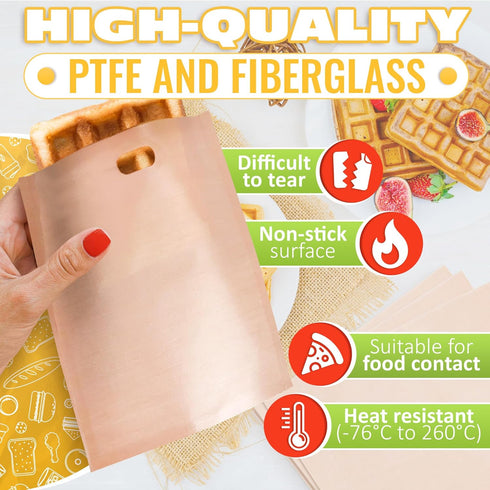 12Pcs Reusable Non-Stick Toaster Bags, 6.7"x7.5", Heat-Resistant, Easy to Clean, Compatible with Toaster, Oven,