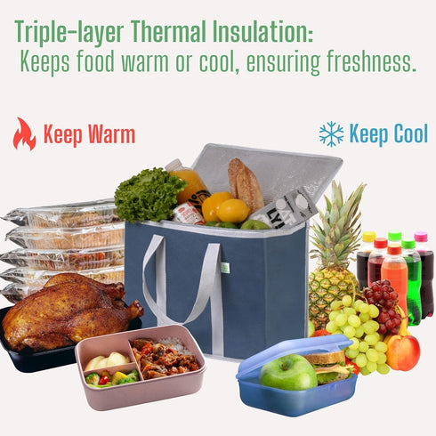 3 Pack 3 Pack) VENO Cooler Bag Insulated Reusable Grocery Shopping Bag, Food Delivery, Heavy Duty, Large Size, Durable
