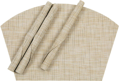 SHACOS Small Round Table Placemats - Wedge Placemat Set of 4, Non-Slip Heat Resistant Woven Vinyl, Beige Yellow
