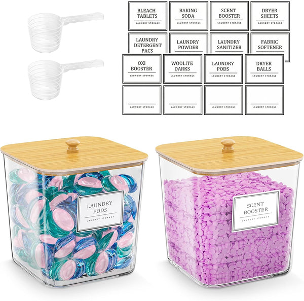 HomePekite 2 Pack Laundry Pods Container,Laundry Room Organization and Storage Containers with Wooden