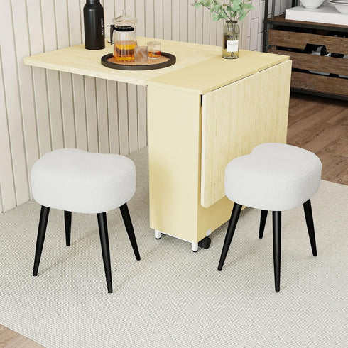 17.7in Teddy Velvet Vanity Stool, Upholstered Makeup Chair with Sturdy Metal Legs, Soft Padded Ottoman Footrest, Modern
