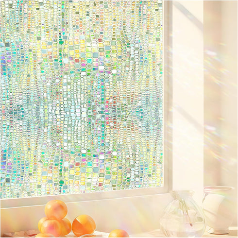 Windimiley Rainbow Window Film Privacy, 3D Stained Glass Clings, Decorative Prism Holographic Static Decals, 17.5x78.7In