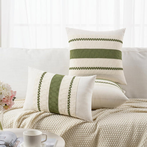 Fancy Homi Set 2 14x24 Inch of Boho Moss Green Long Lumbar Decorative Throw Pillow Cover for Couch Bed Sofa Chair