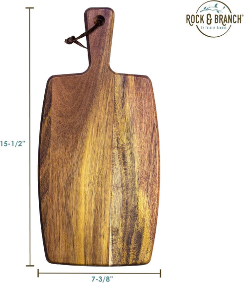 Rock & Branch Acacia Wood Serving Paddle, Wood Cutting Board with Handle for Kitchen