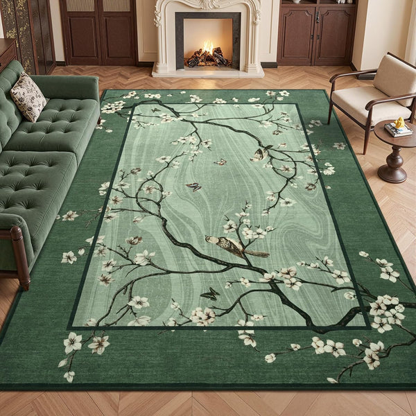 4x6 Area Rug for Living Room, Oriental Floral Birds Washable Rugs for