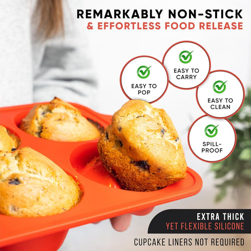 Regular Size 6 Cup Silicone Muffin Pans for Baking, Non-Stick Silicone Cupcake Pans, BPA-Free