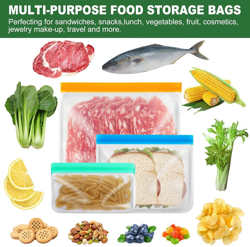 10 Pack Reusable Ziplock Bags, 3 Large Food Storage Gallon Bags, 4 Reusable Sandwich Bags, 3 Snack Bags for Meal Prep