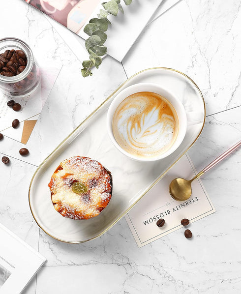 Luxspire Bathroom Vanity Tray, Marble Ceramic Dresser Jewelry Dish with Golden Rim, Decorative Tray Countertop Sink Storage Holder Organizer for Soap Candles Perfume Comestic Home Decor, Marble White by Luxspire