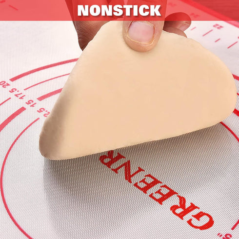 Large Extra Thick Silicone Pastry Mat, Non Stick Baking Mat with Measurement, Dough Rolling, Oven Liner, Red