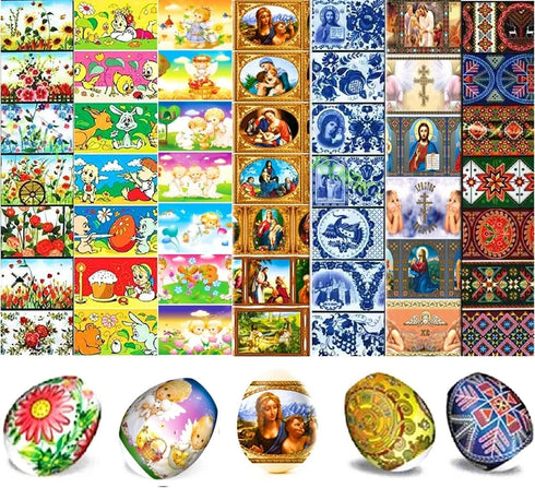 Set 49 of Easter Egg Wraps Heat Shrink Sleeves, Ukrainian Pysanka Pisanka Decorating Kit, Russian Orthodox Egg Covers