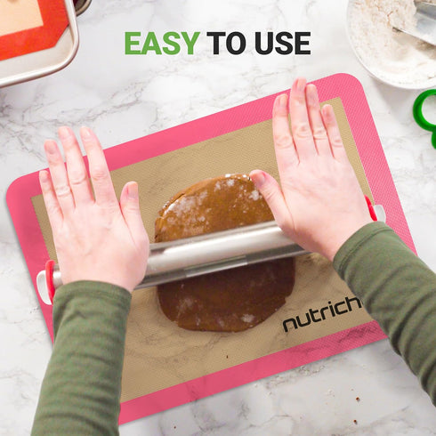 Nutrichef Silicone Baking Mats, 2 Non-Stick Reusable Mats, 16.5 x 11.6 IN, Oven-Safe up to 480°F, Pink