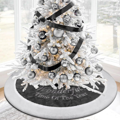yuboo Gray Christmas Tree Skirt, 36" Faux Fur Pencil Tree Skirt Rug with White Snowflakes for 5-6 ft Christmas Tree