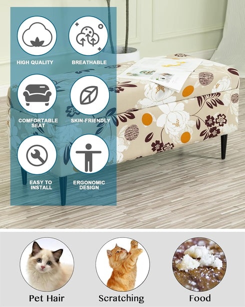 Bands,S,05 CRFATOP Printed Rectangle Ottoman Stool Cover Stretch Folding Storage Footstool Bench Slipcovers Upholstered