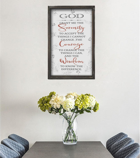 Buecasa Farmhouse God Serenity Prayer Wall Decor Sign, Religious Bible Verse Wall Art with Rustic Solid Wood Frame