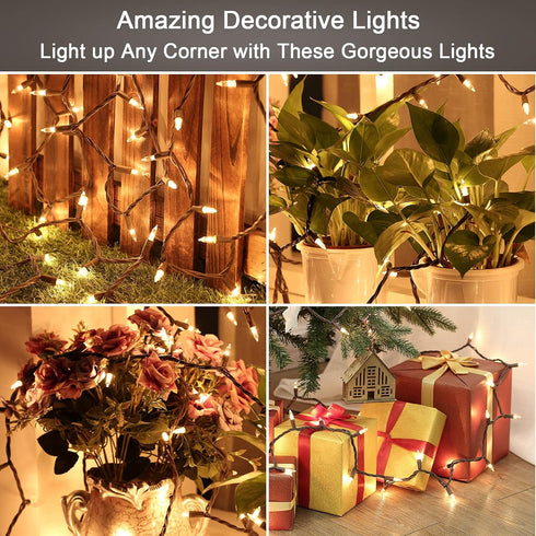 ODEETRONIC Twinkle String Lights, 21.63ft 100 Count Incandescent Brown Christmas Lights for Indoor Outdoor Decor