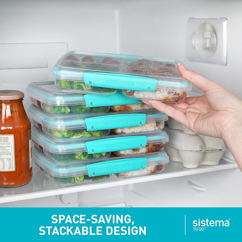 Sistema To Go Multi Split Meal & Food Container with Dividers & Clips, 820ml, BPA-Free, 1 Container, Color May Vary