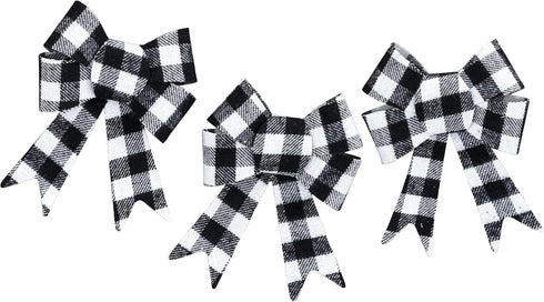 12-Pack Iconikal Black Gingham Decorative Bows, 5 x 7 inches (White Buffalo Plaid)