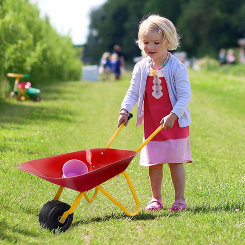 Wheelbarrow, Costzon Kids Metal Construction Toys Kart, Child Wheel Barrel w/Non-Slip Handle, Wearable Wheels, Yard