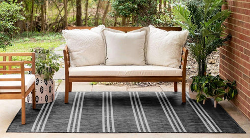 Unique Loom Outdoor Collection Area Rug - Anguilla, 2' x 3' 1' Rectangle, Charcoal/Ivory