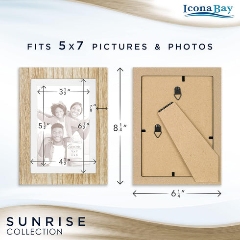 Icona Bay 5x7 Mat to 4x6 Ash Brown Picture Frame - Solid One-Piece Wood Composite, Modern Farmhouse Design