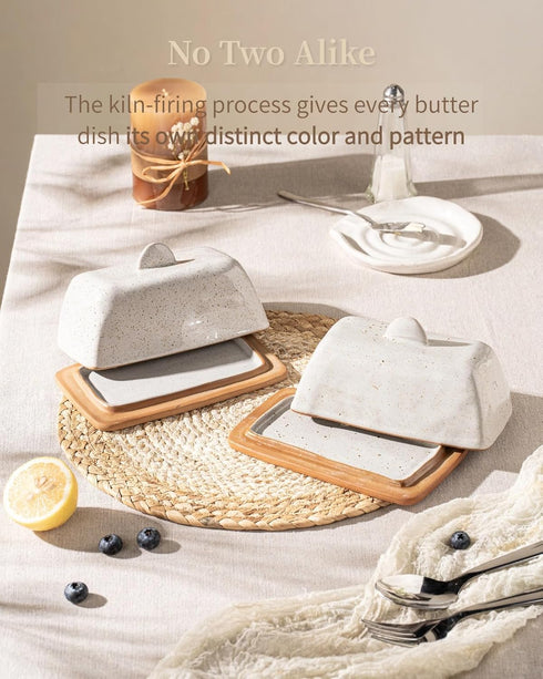 Countertop, 200g Besmeety Ceramic Butter Dish with Lid and Handle for European Butter Keeper, Farmhouse Decor (Grey)