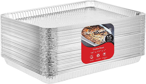 Stock Your Home Aluminum Pans, Cookie Sheet Baking Pans (15 Pack) Disposable & Durable