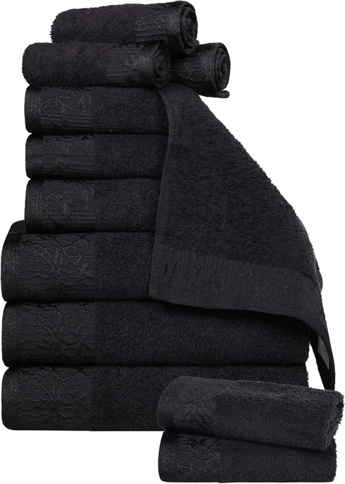12 Set, 3 3 6 Superior Piece Cotton Towel Floral Jacquard Dobby Border, Quick Dry, Decorative Bathroom, Shower, Bath