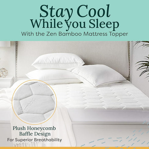 Zen Mattress Pad Cover - Cooling Bed Topper & Waterproof Protector, King Size, White