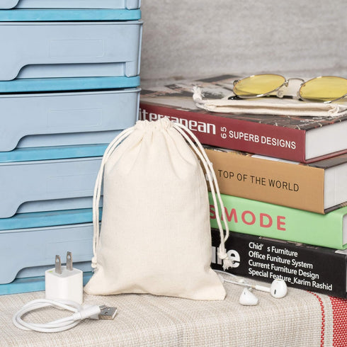 DR Cotton Muslin Drawstring Bags, 5×7 Inch, 12-Pack, Unbleached Reusable Favor Pouches