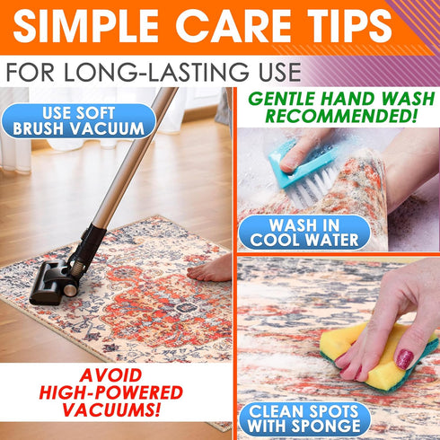 Washable Kitchen Rug, Easy Cleaning Non-Slip Carpet, Vintage Soft Surface, Durable Pet-Friendly Mat, Small 2x3