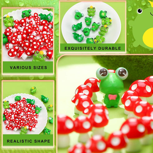 Maitys 62 Pieces Mini Mushrooms and Frogs Miniature Figurines Mini Garden Animals Model Tiny Ornaments Miniature Decor