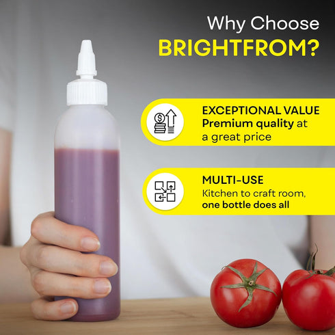 6 OZ 2 PACK BRIGHTFROM Condiment Squeeze Bottles, Empty Squirt Bottle, Leak Proof - Great for Ketchup, Mustard, Syrup