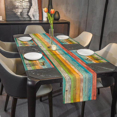 48 Inches Farmhouse Table Runners Long, Wood Grain Spring Table Runner Old Barn Wood Blue Brown Kitchen Heat Resistant