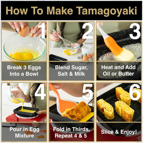 Oleex Tamagoyaki Pan Set, Japanese Omelette Pan with Cooking Tools, PFOA-Free Nonstick Square Frying Pan 5x7 Inches