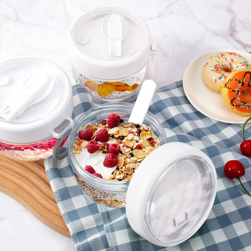 4 20 oz Gerrii Pcs Overnight Oats Container with Lids and Spoons, Plastic Overnight Oats Jars Large Capacity Airtight