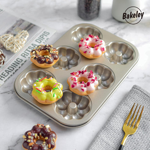 Heavy Duty Steel Flower Donut Pan, 6 Cavity Non-stick Bundt Mold, Heart Shaped Bakeware for Oven (Champagne Gold)