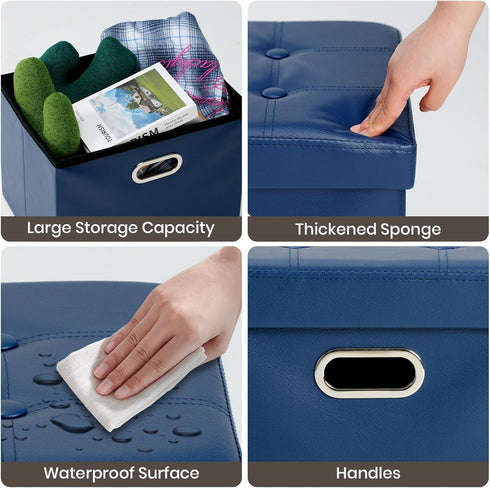17x13x13in COSYLAND Storage Ottoman Leather Ottoman Rectangle Footrest Footstool Folding Ottoman for Room Dorm Small