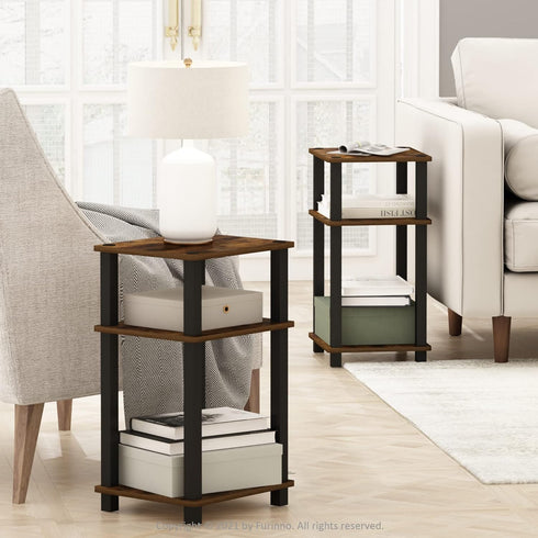 Set 2, 3-Tier Furinno JUST Side Table of Open Shelf End Table, Toolless Assembly Night Stand, Bedside Table with Square